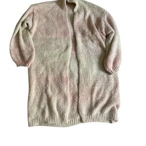 Women's Cream and Pink Open-Front Sweater duster